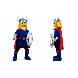 Blue Viking Mascot Costume with Shield and Cape