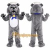 Gray Bulldog Mascot Costume with Hat and Bow Tie
