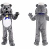 Gray Bulldog Mascot Costume with Hat and Bow Tie