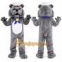 Gray Bulldog Mascot Costume with Hat and Bow Tie