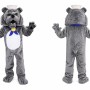 Gray Bulldog Mascot Costume with Hat and Bow Tie