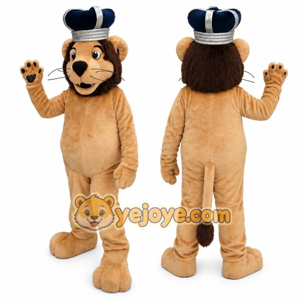 Lion Mascot Costume with Crown Brown