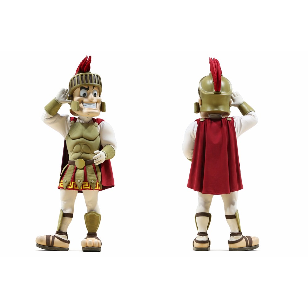 Warrior Mascot Costume with Red Cape and Helmet