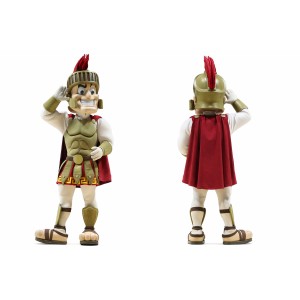 Warrior Mascot Costume with Red Cape and Helmet