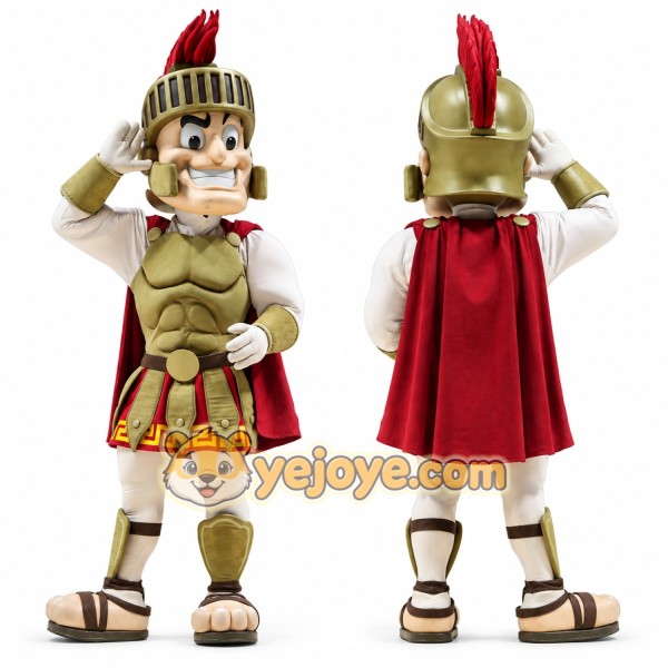 Warrior Mascot Costume with Red Cape and Helmet