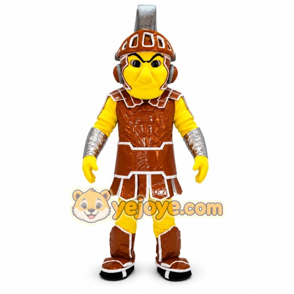 Yellow Warrior Mascot Costume with Brown Armor Yellow Warrior Mascot Costume with Brown Armor