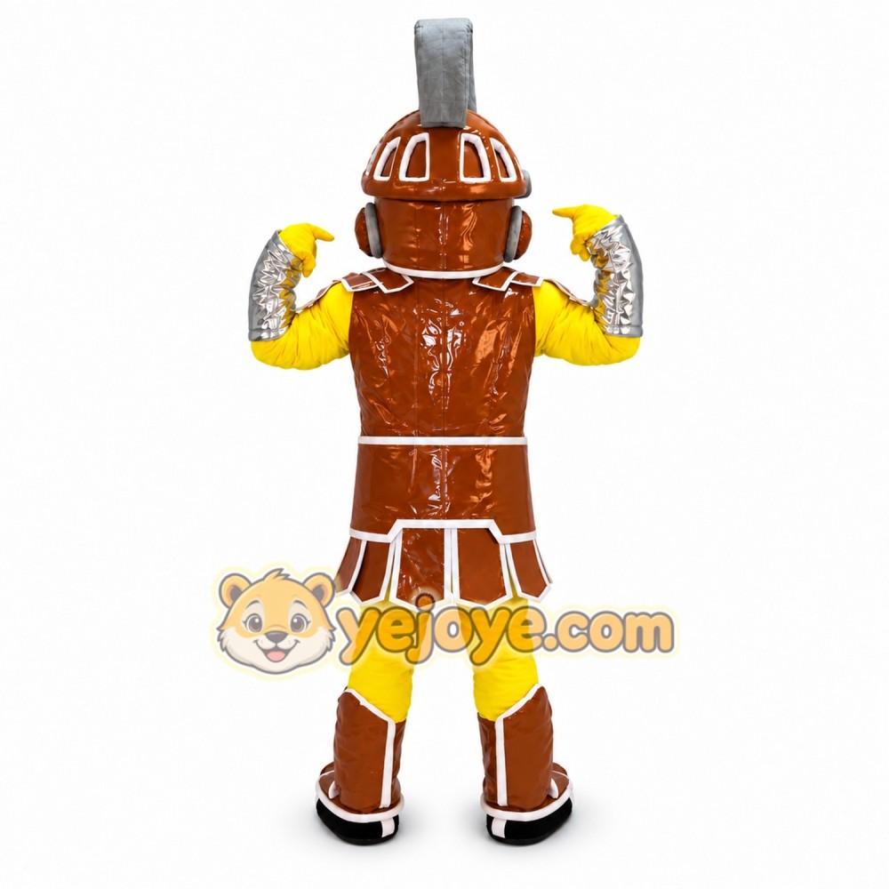 Yellow Warrior Mascot Costume with Brown Armor