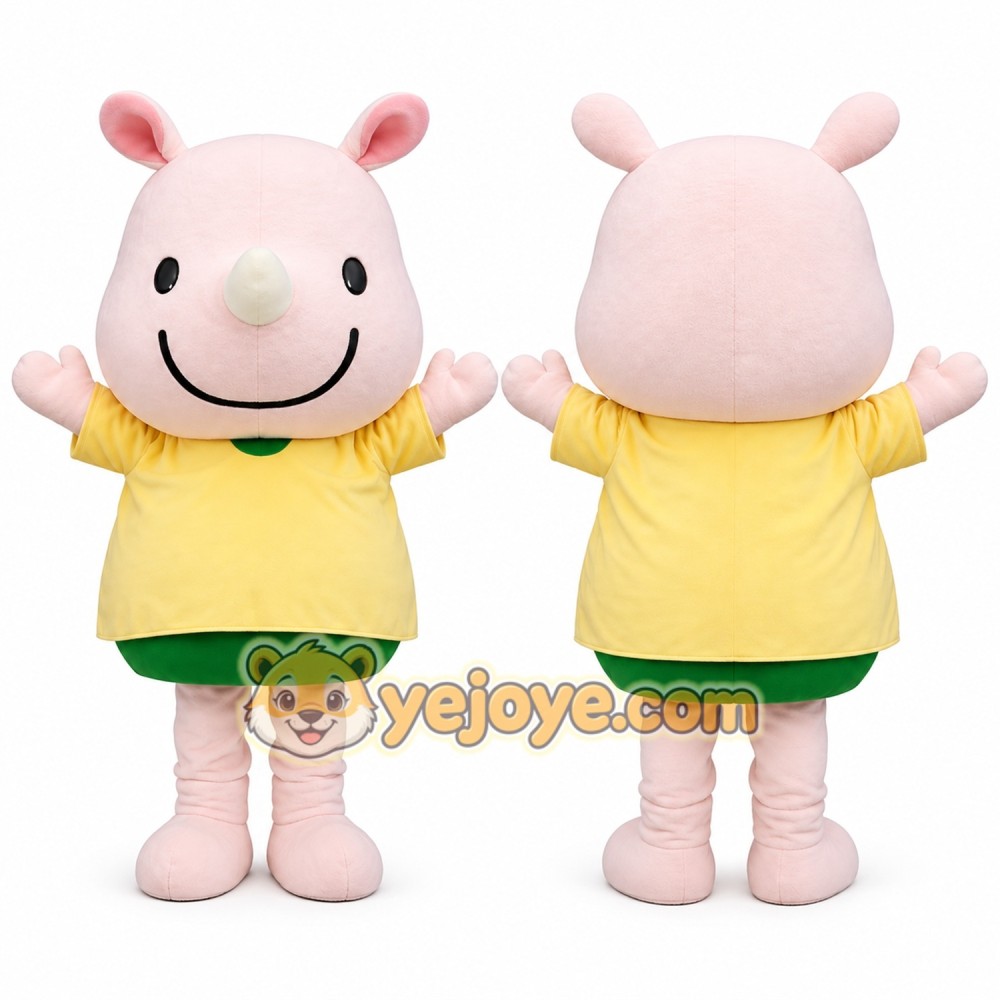 Pink Pig Mascot Costume with Yellow Shirt