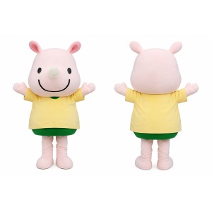 Pink Pig Mascot Costume with Yellow Shirt
