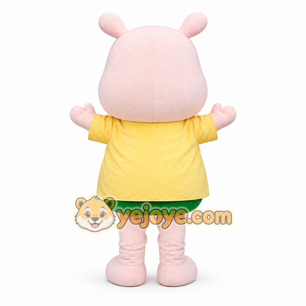 Pink Pig Mascot Costume with Yellow Shirt