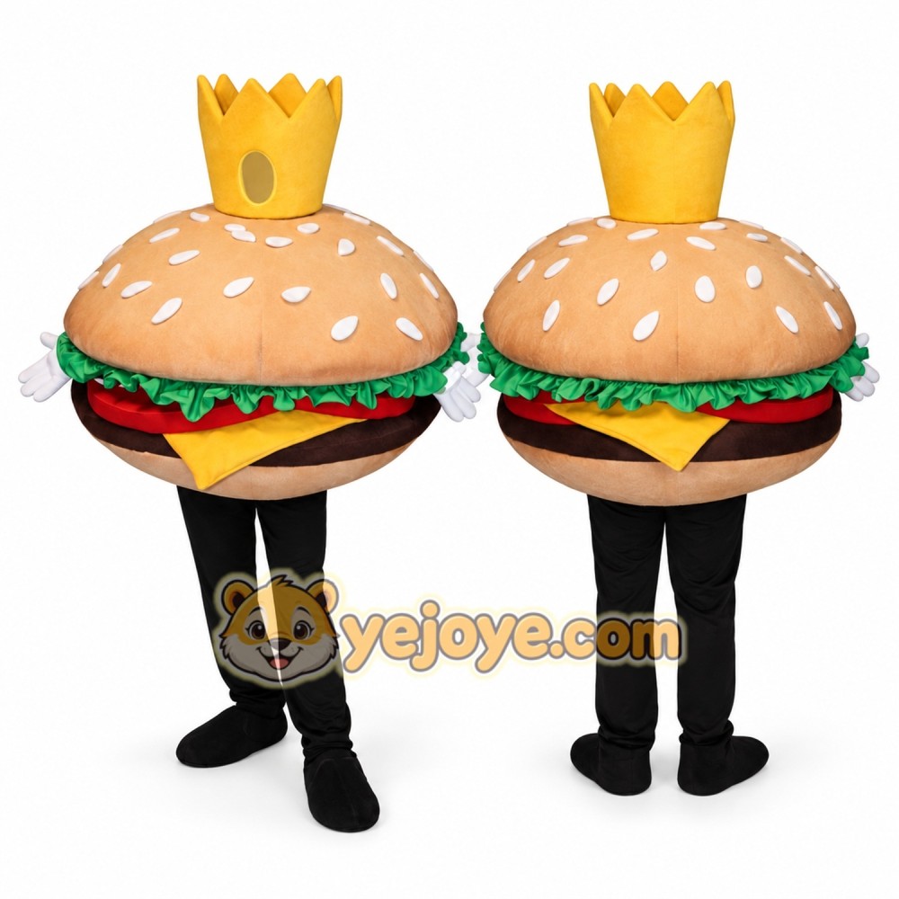 Burger Mascot Costume with Crown for Kids and Adults Burger Mascot Costume with Crown for Kids and Adults