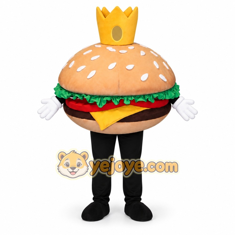 Burger Mascot Costume with Crown for Kids and Adults Burger Mascot Costume with Crown for Kids and Adults