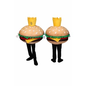 Burger Mascot Costume with Crown for Kids and Adults