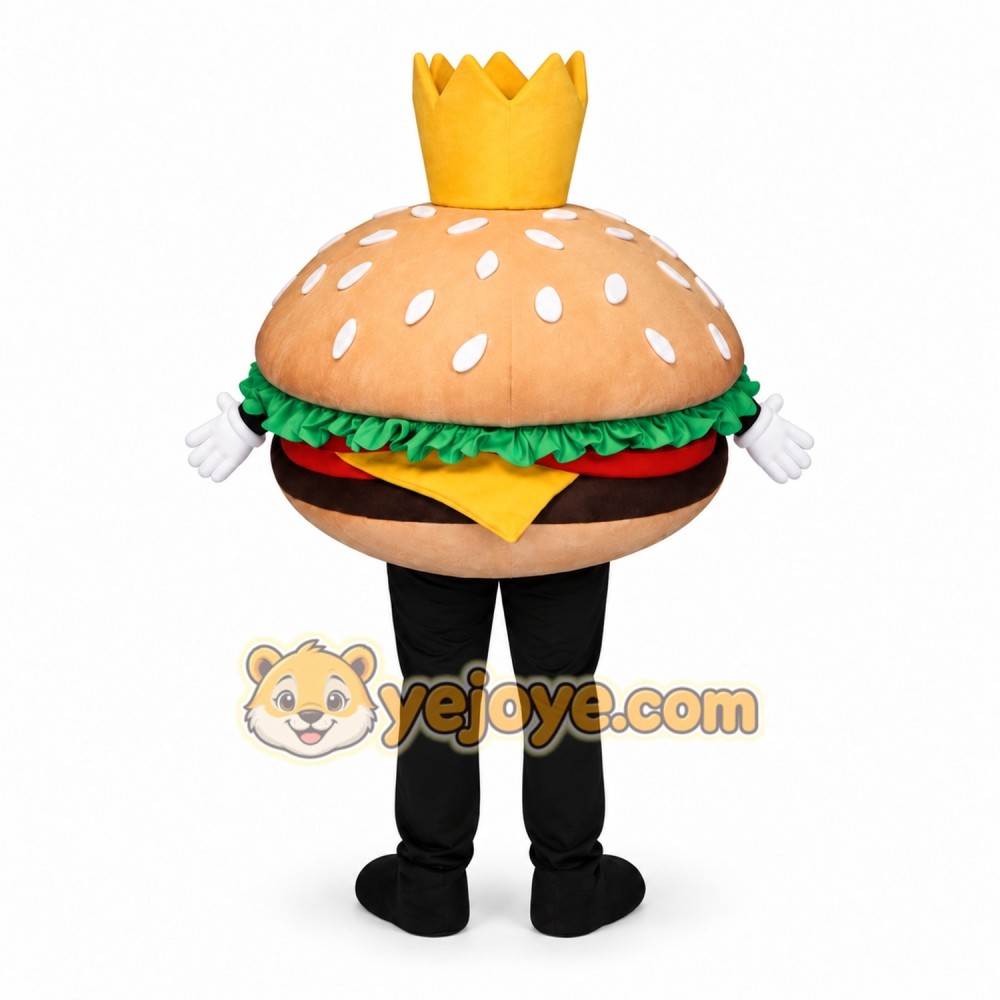 Burger Mascot Costume with Crown for Kids and Adults Burger Mascot Costume with Crown for Kids and Adults