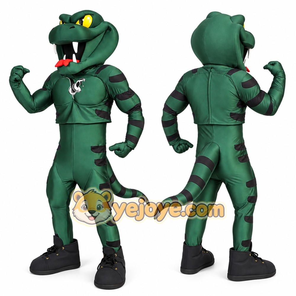 Green Snake Mascot Costume with Tail and Stripes Green Snake Mascot Costume with Tail and Stripes