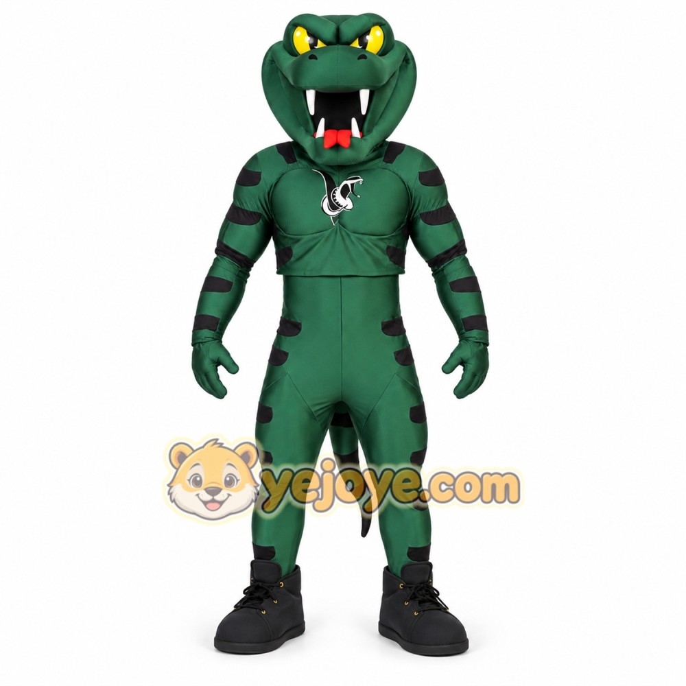 Green Snake Mascot Costume with Tail and Stripes Green Snake Mascot Costume with Tail and Stripes