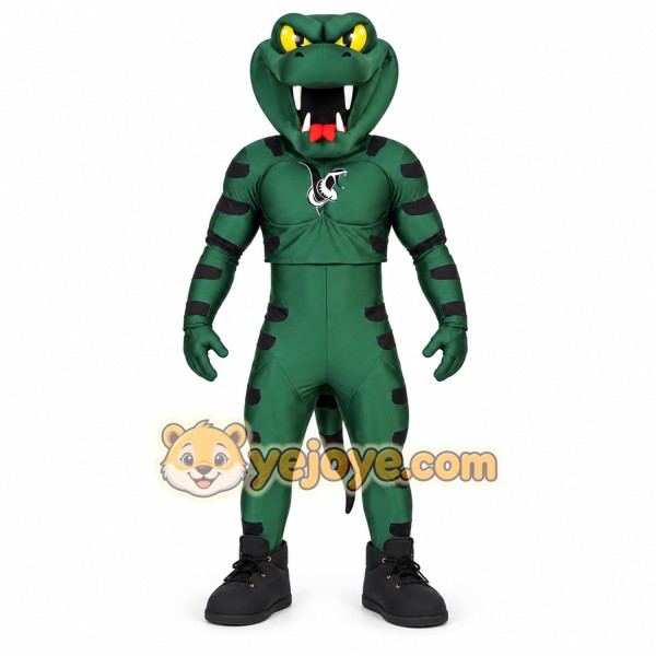 Green Snake Mascot Costume with Tail and Stripes Green Snake Mascot Costume with Tail and Stripes