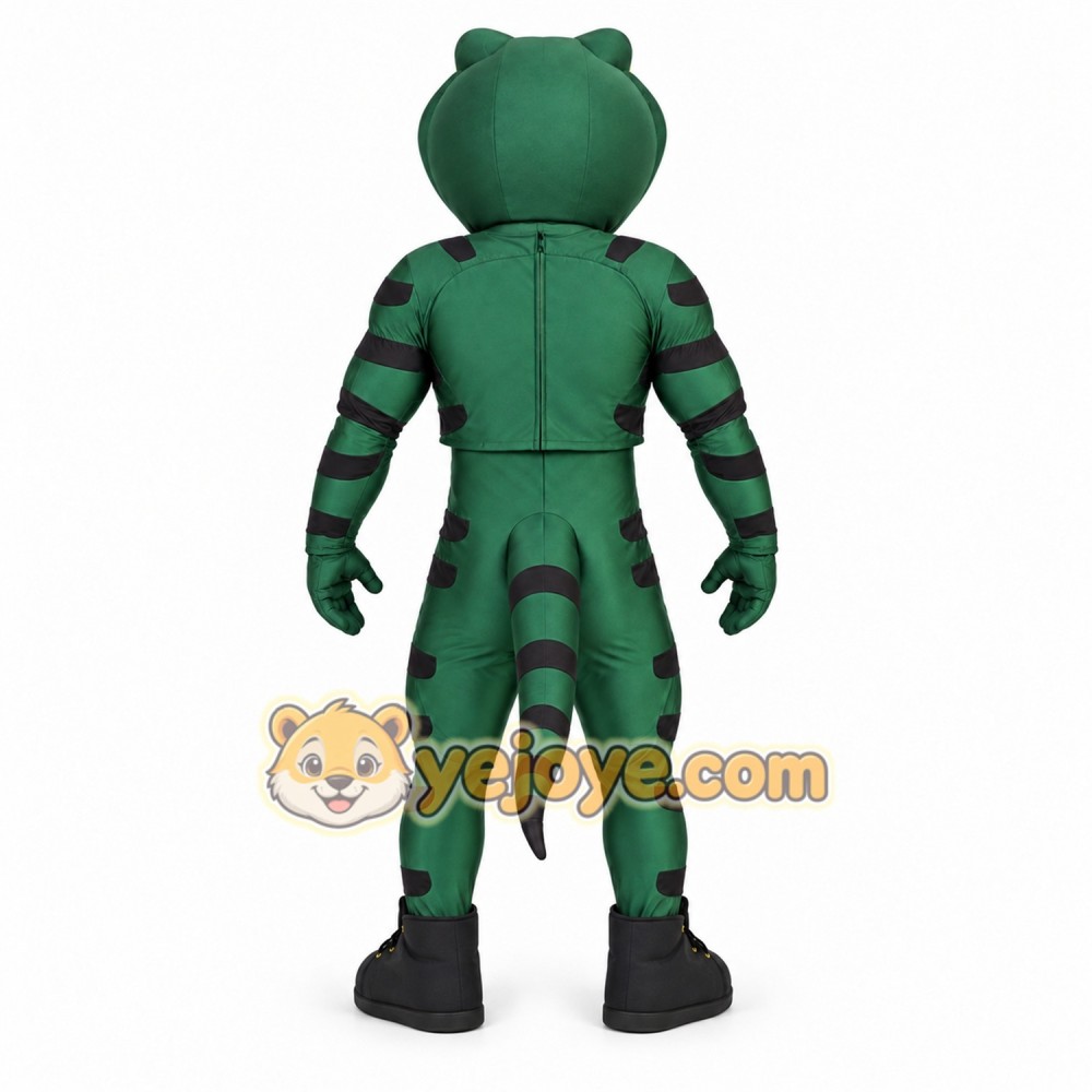 Green Snake Mascot Costume with Tail and Stripes Green Snake Mascot Costume with Tail and Stripes