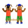 Dog Mascot Costume with Orange Shirt and Green Shorts
