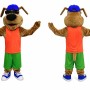 Dog Mascot Costume with Orange Shirt and Green Shorts