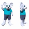White Mouse Mascot Costume with Blue Shirt