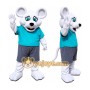 White Mouse Mascot Costume with Blue Shirt