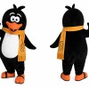 Black Penguin Mascot Costume with Yellow Scarf