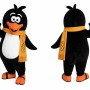 Black Penguin Mascot Costume with Yellow Scarf