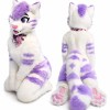 White and Purple Furry Cat Mascot Costume