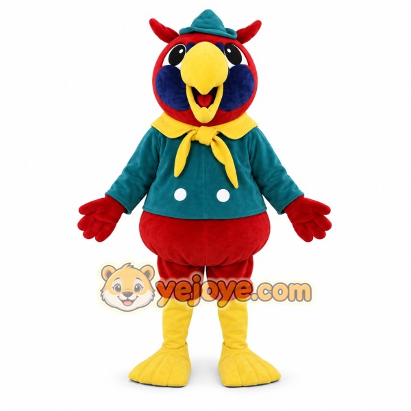 Red Parrot Mascot Costume with Yellow Accents