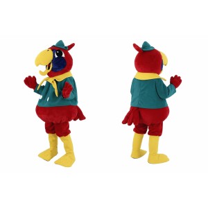 Red Parrot Mascot Costume with Yellow Accents