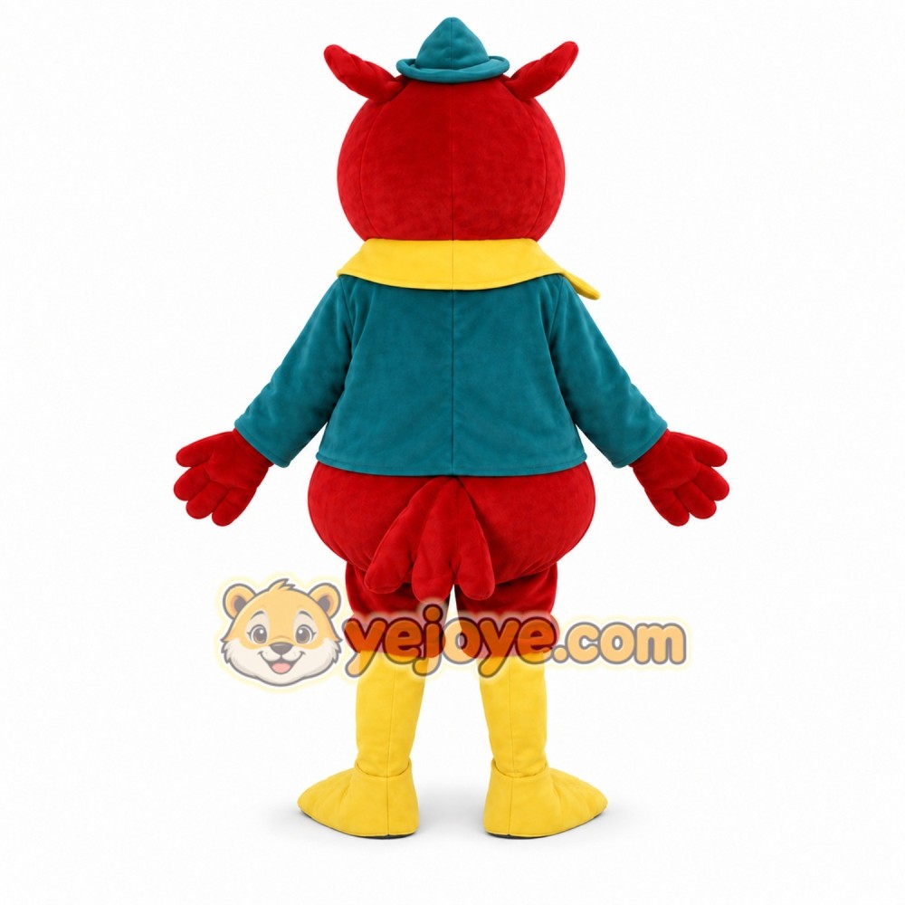 Red Parrot Mascot Costume with Yellow Accents Red Parrot Mascot Costume with Yellow Accents