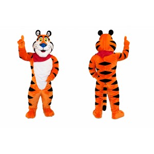 Orange Tiger Mascot Costume with Red Scarf