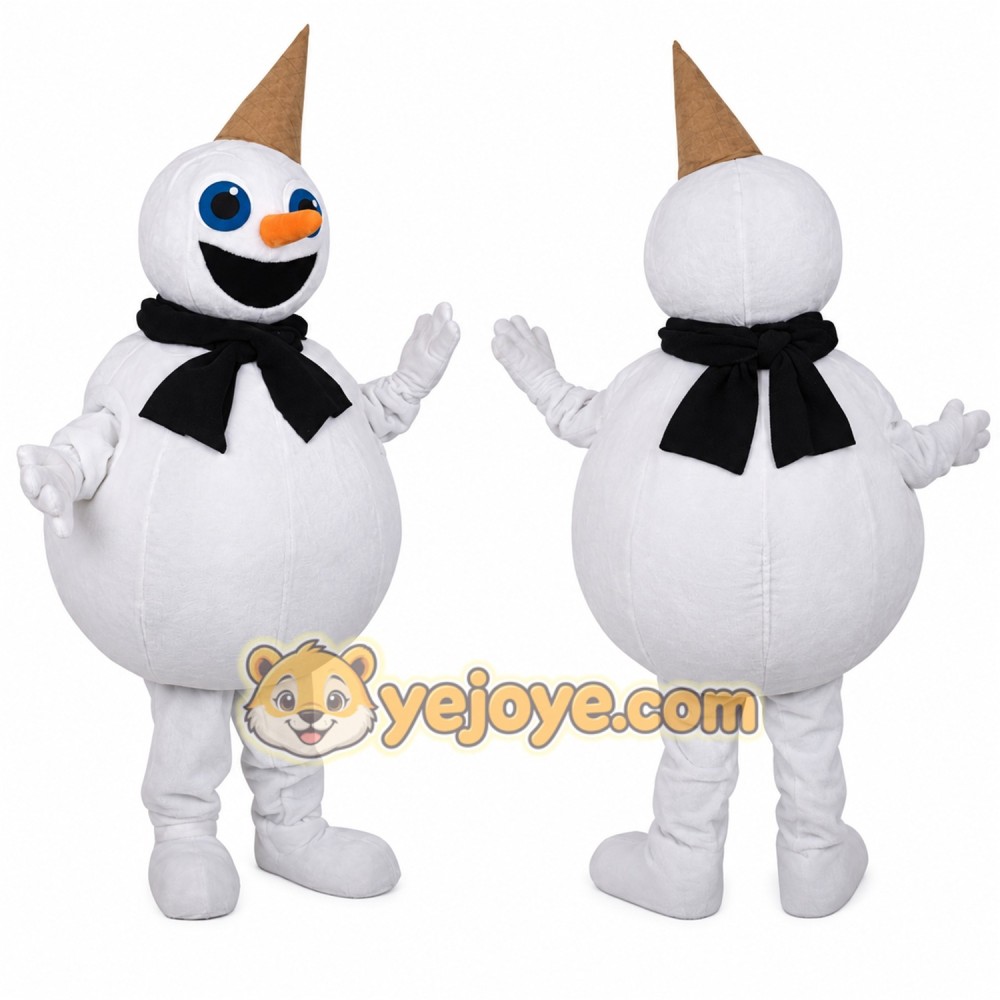 White Snowman Mascot Costume with Black Scarf White Snowman Mascot Costume with Black Scarf