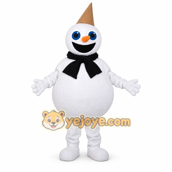 White Snowman Mascot Costume with Black Scarf White Snowman Mascot Costume with Black Scarf