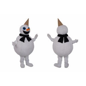 White Snowman Mascot Costume with Black Scarf