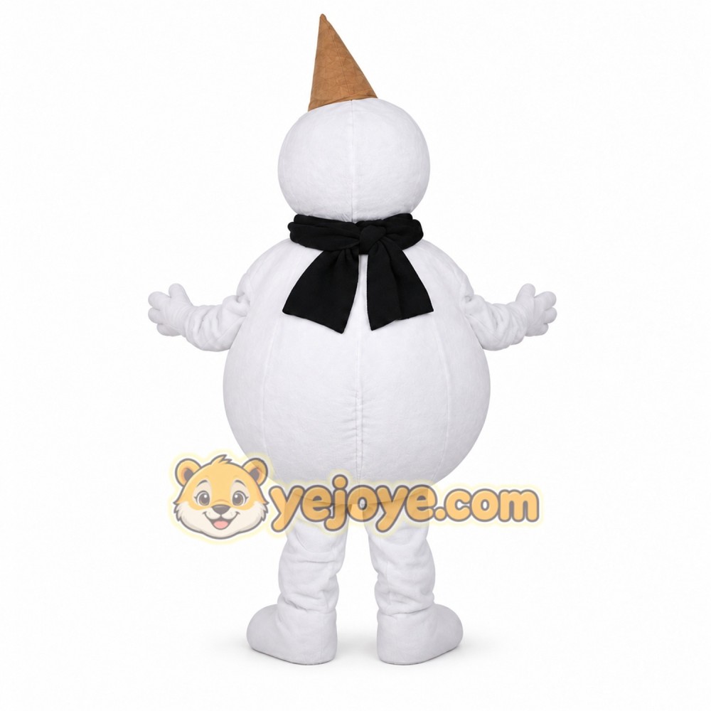 White Snowman Mascot Costume with Black Scarf White Snowman Mascot Costume with Black Scarf
