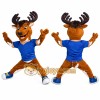 Brown Deer Mascot Costume with Blue Shirt Brown Deer Mascot Costume with Blue Shirt