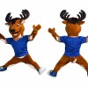 Brown Deer Mascot Costume with Blue Shirt