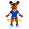 Brown Deer Mascot Costume with Blue Shirt Brown Deer Mascot Costume with Blue Shirt