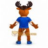 Brown Deer Mascot Costume with Blue Shirt Brown Deer Mascot Costume with Blue Shirt