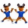 Brown Deer Mascot Costume with Blue Shirt