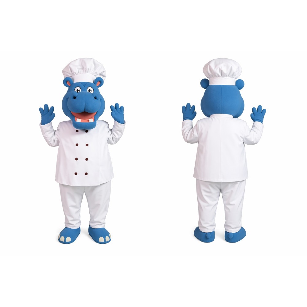 Blue Chef Hippo Mascot Costume