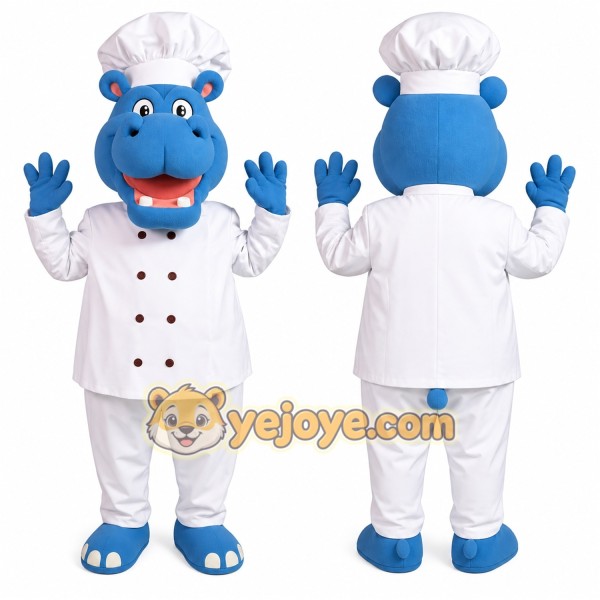 Blue Chef Hippo Mascot Costume
