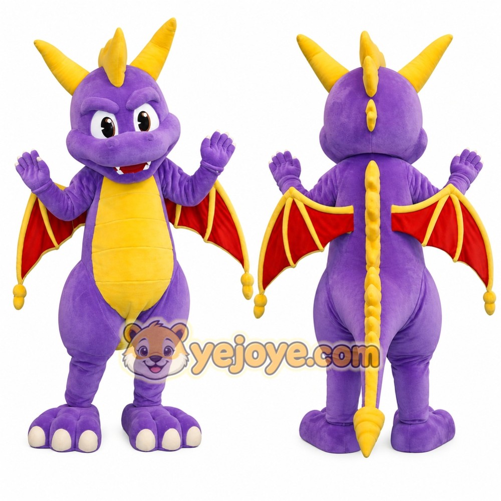 Purple Dragon Mascot Costume with Red Wings