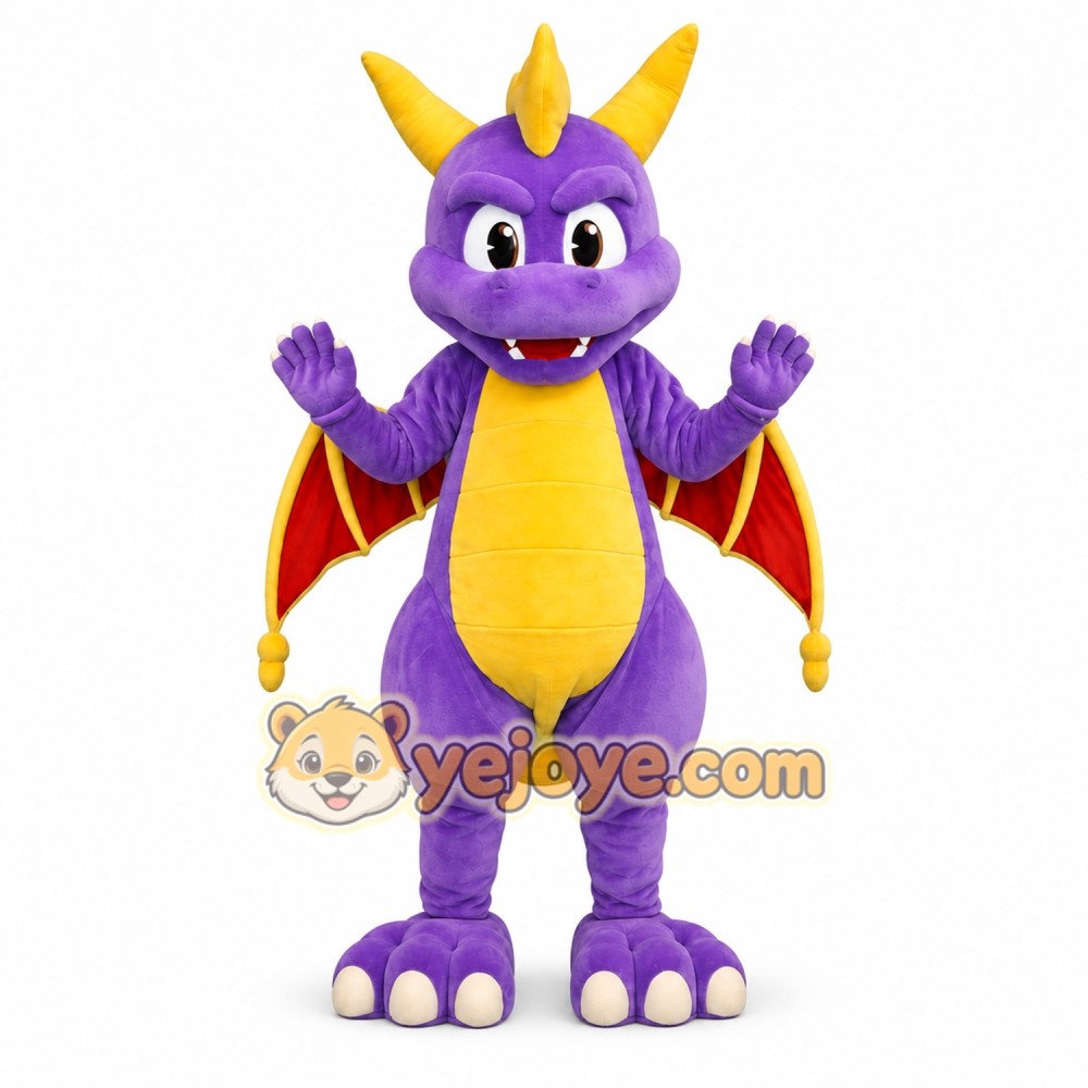 Purple Dragon Mascot Costume with Red Wings