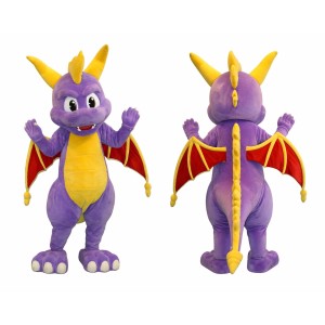 Purple Dragon Mascot Costume with Red Wings