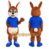 Brown Rabbit Mascot Costume with Blue Shirt