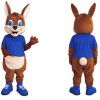 Brown Rabbit Mascot Costume with Blue Shirt