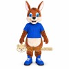 Brown Rabbit Mascot Costume with Blue Shirt